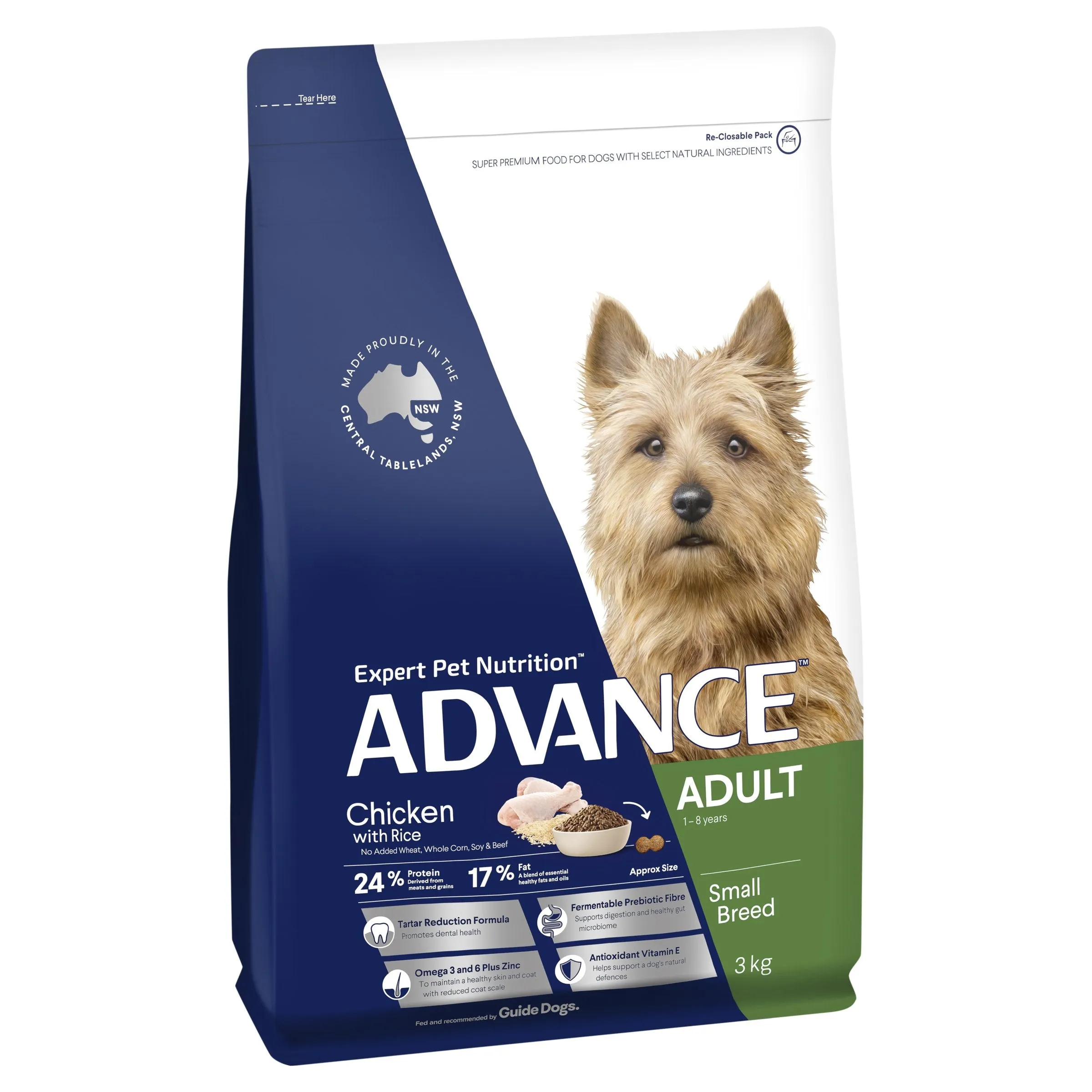 Advance Chicken and Rice Small Breed Adult Dog Dry Food 3kg