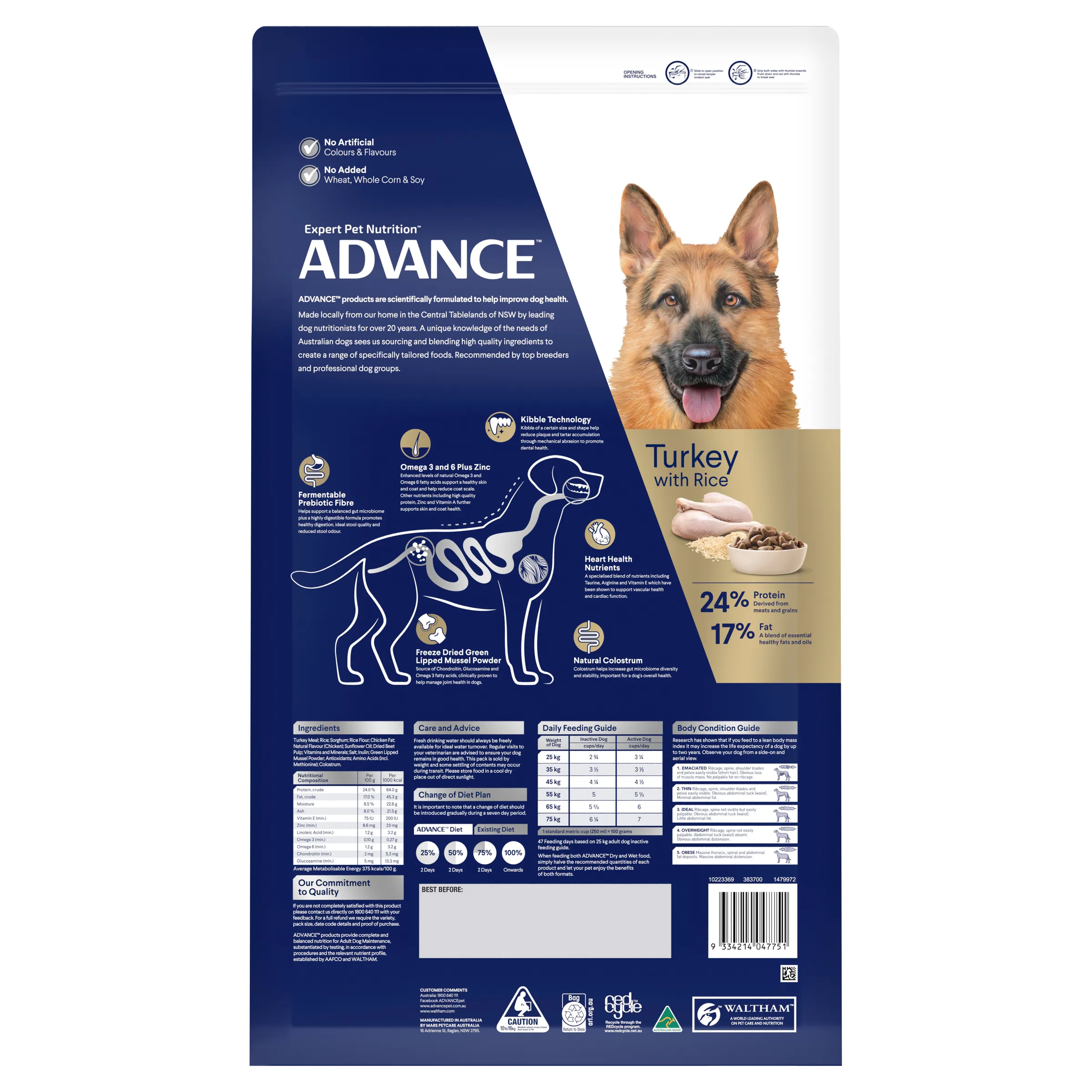 Advance Turkey and Rice Shepherds Adult Dry Dog Food 13kg