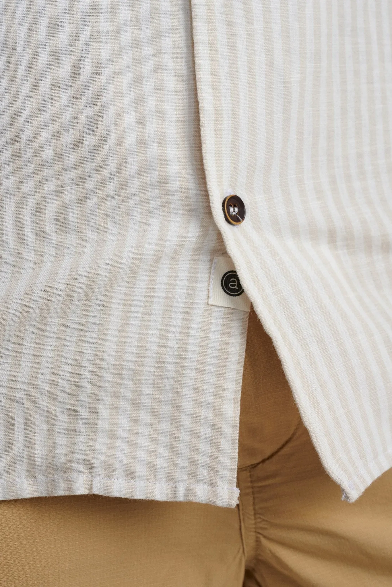 AKLEO COT/LIN STRIPE SHIRT - Brown Rice