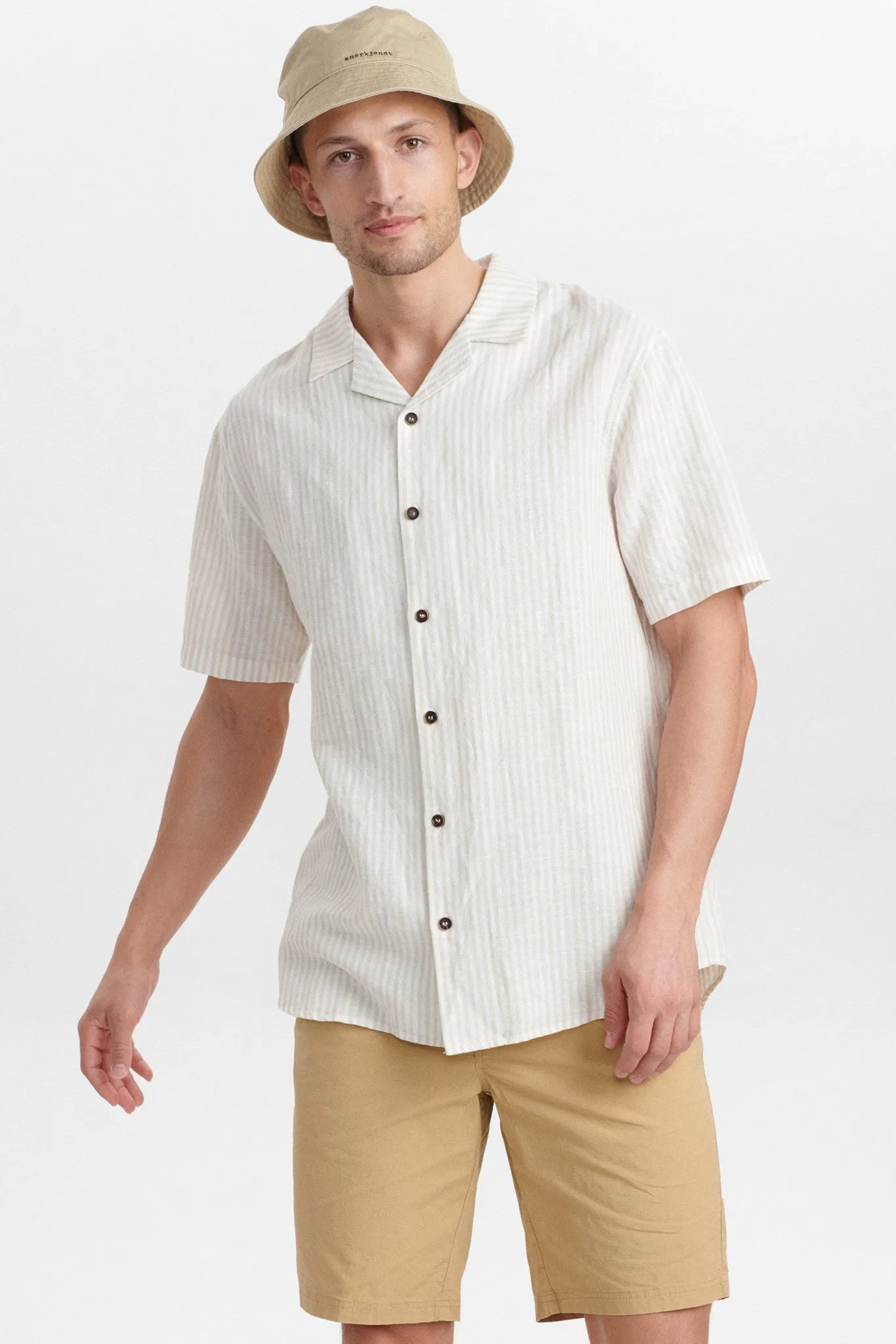 AKLEO COT/LIN STRIPE SHIRT - Brown Rice