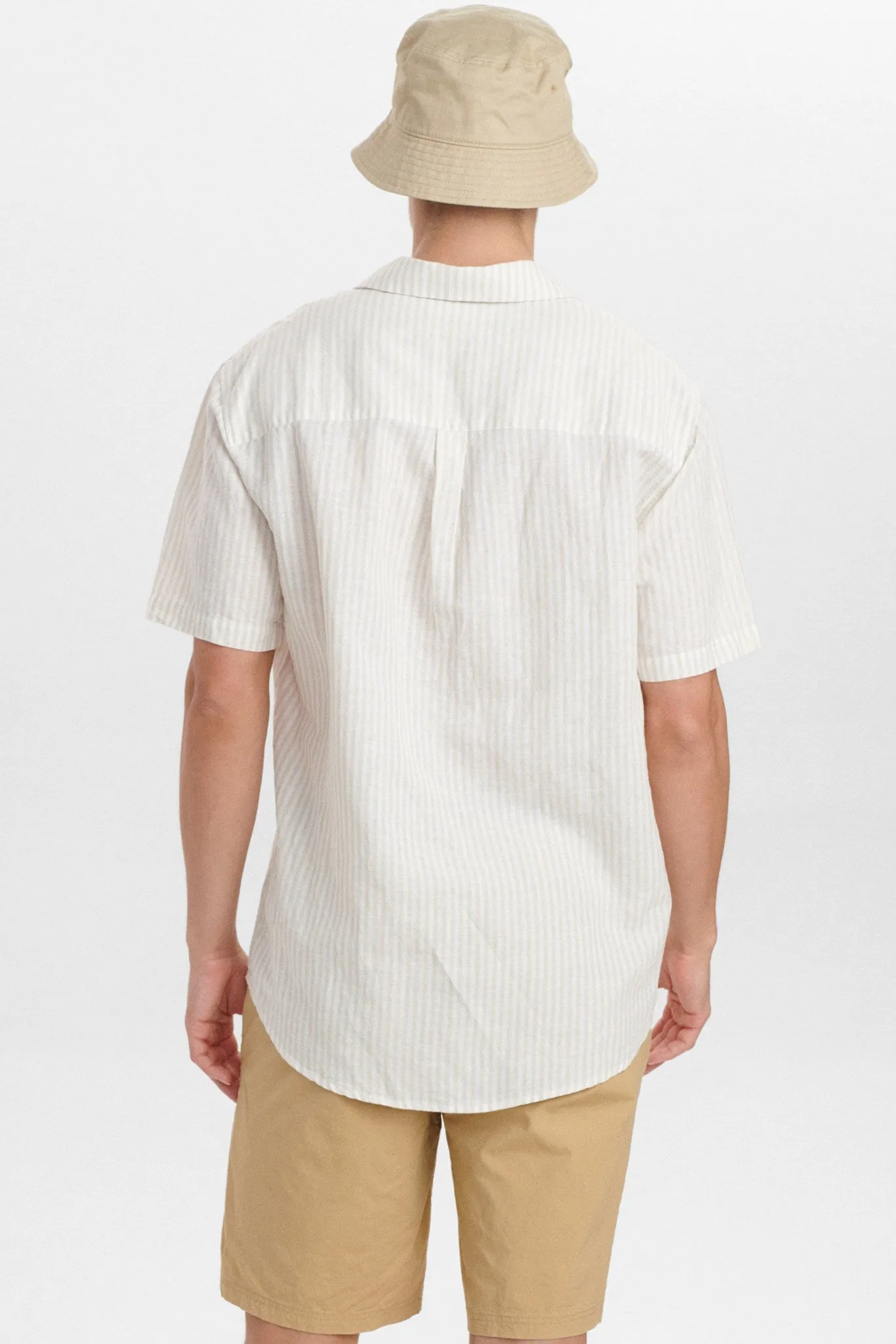 AKLEO COT/LIN STRIPE SHIRT - Brown Rice