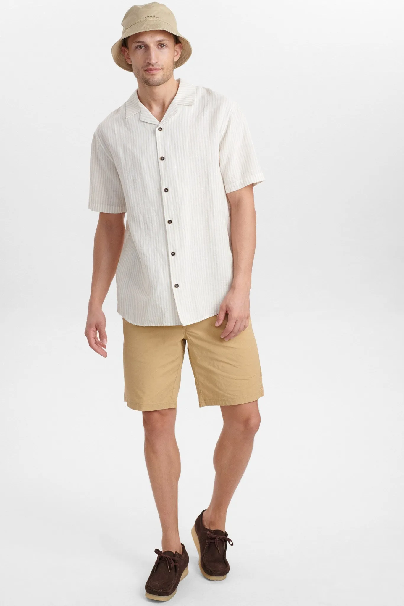 AKLEO COT/LIN STRIPE SHIRT - Brown Rice