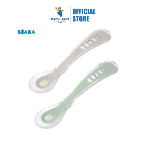 Beaba 2nd Age Silicone Spoon With Case - Velvet Grey/Sage Green (8m )