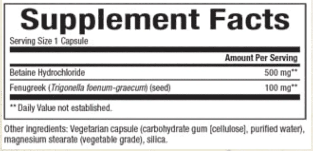 Betaine Hydrochloride 500 mg, 90 vcap