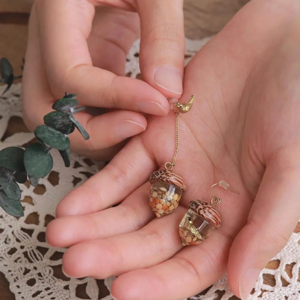 Bird in Acorn Earrings