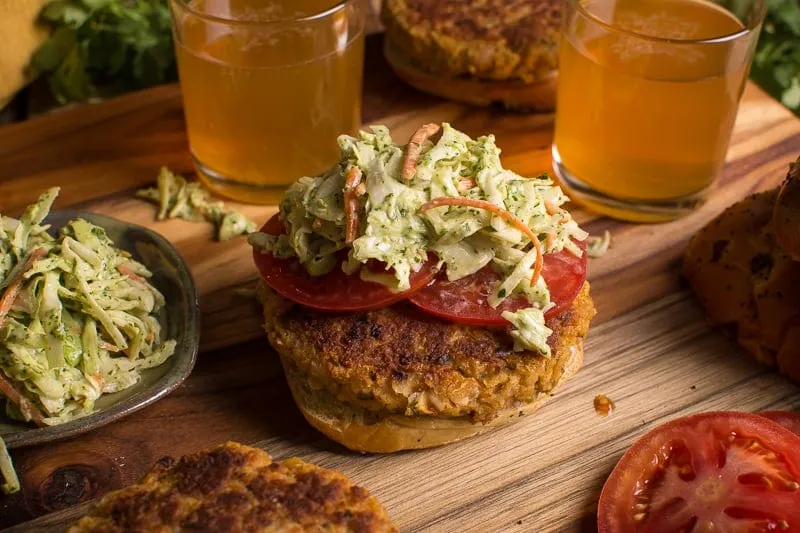 Coastal Cali Bean Burger with Pesto Coleslaw