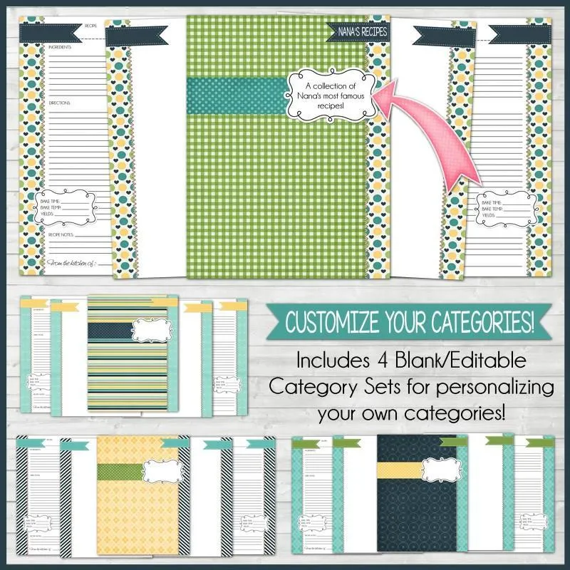 EDITABLE Recipe Binder Collection NAVY {Half Size 5.5x8.5} PRINTABLE