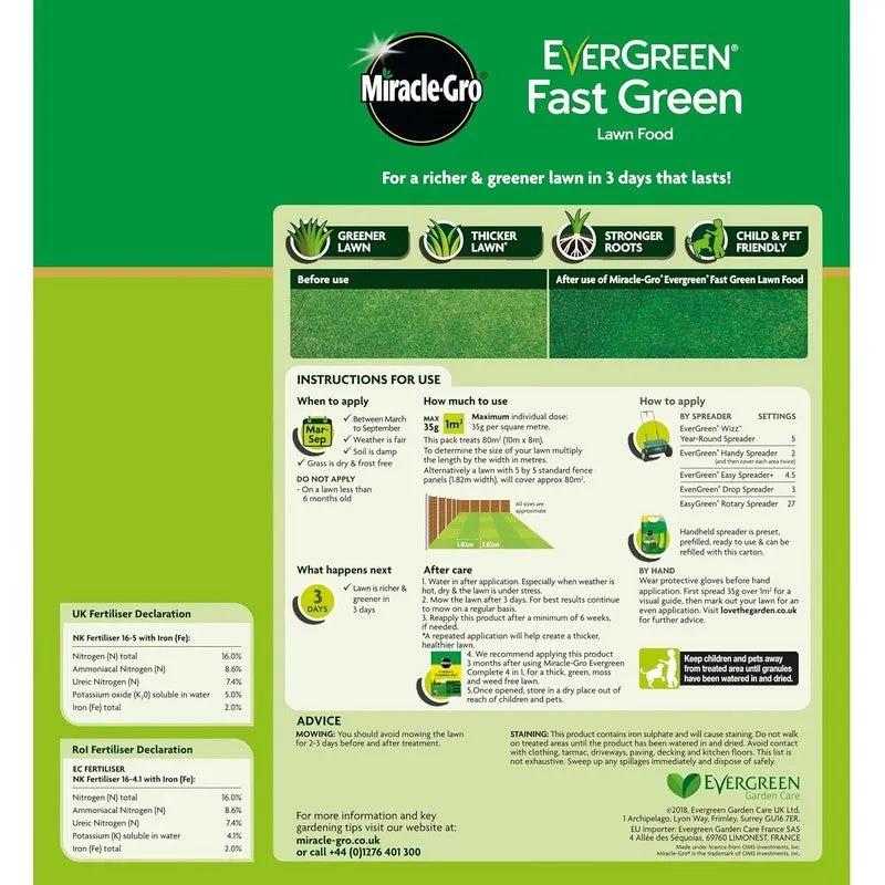 Evergreen Miracle-Gro Fast Green Lawn Food - Various Sizes Available