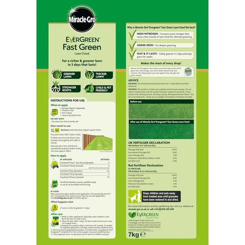 Evergreen Miracle-Gro Fast Green Lawn Food - Various Sizes Available