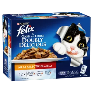 Felix Double Delicious Meat Selection in Jelly Adult Wet Cat Food 85g x 12