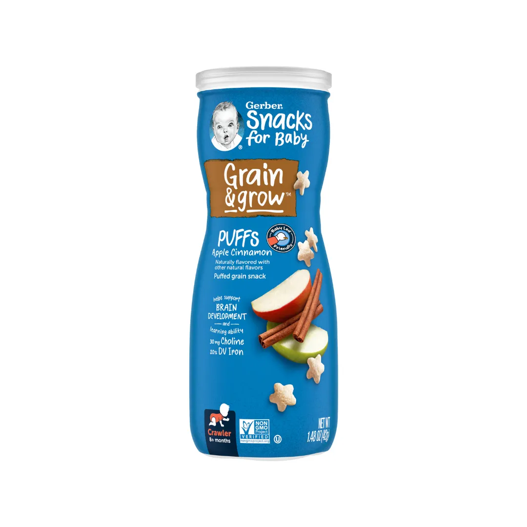 Gerber Puffs 42g - (8m ) SweetPotato/ Strawberry/ AppleVanilla/ AppleCinnamon/ PeachBanana/ Blueberry