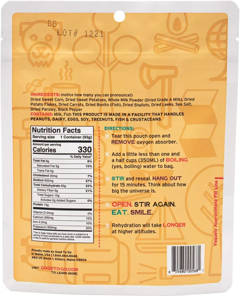 Good to-Go Dehydrated New England Corn Chowdah - Single Serving Pouch