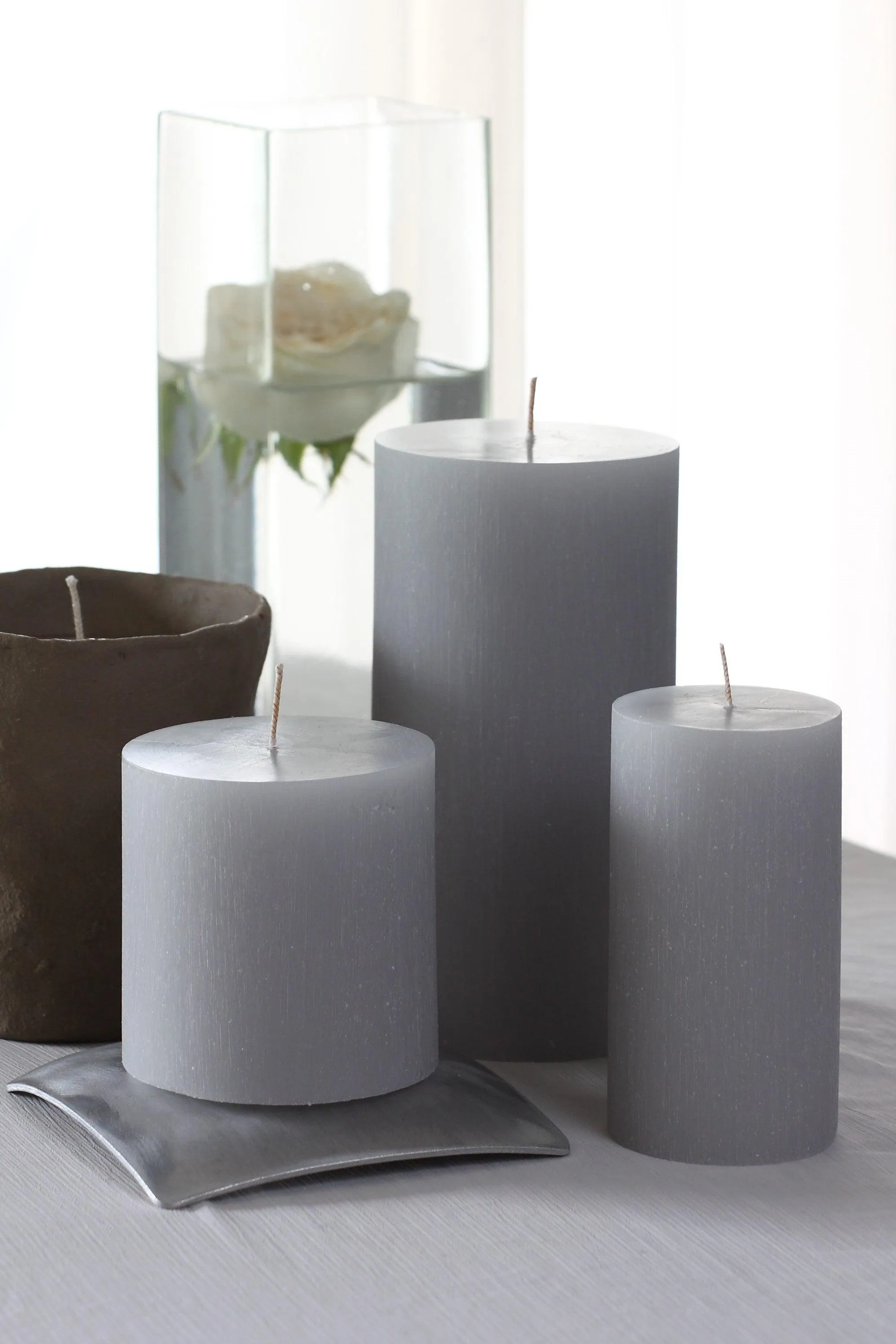 Grey Pure Pillar Candles Tall (Set of 6)