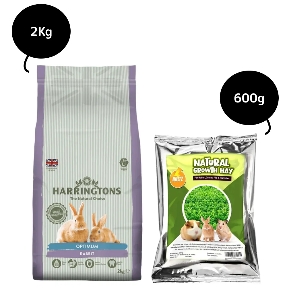 Harringtons Optimum Rabbit Food and Boltz Natural Growth Hay for Rabbits Guinea Pigs and Hamsters Combo