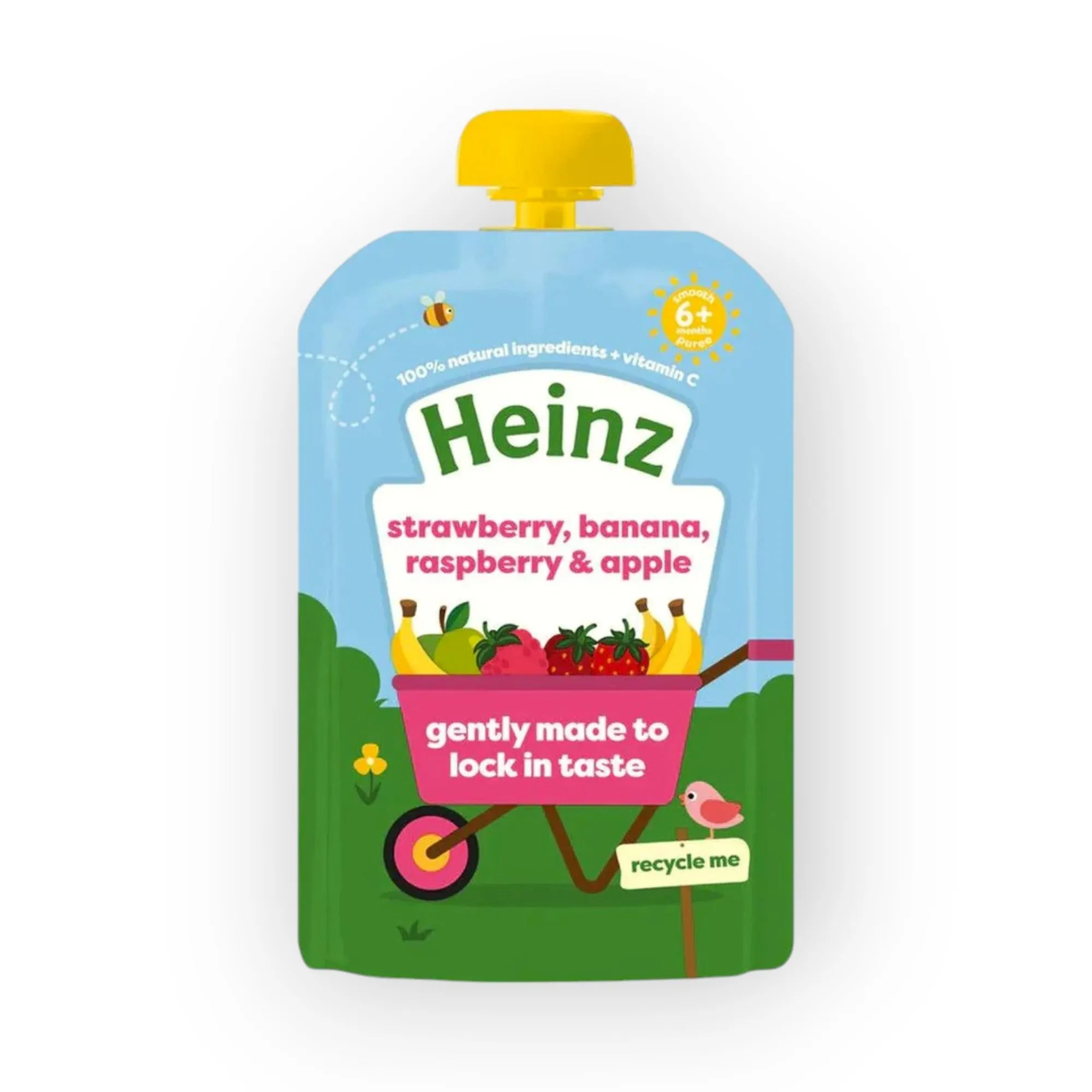 Heinz Puree 6  Months 100g - Strawberry, Banana, Raspberry and Apple