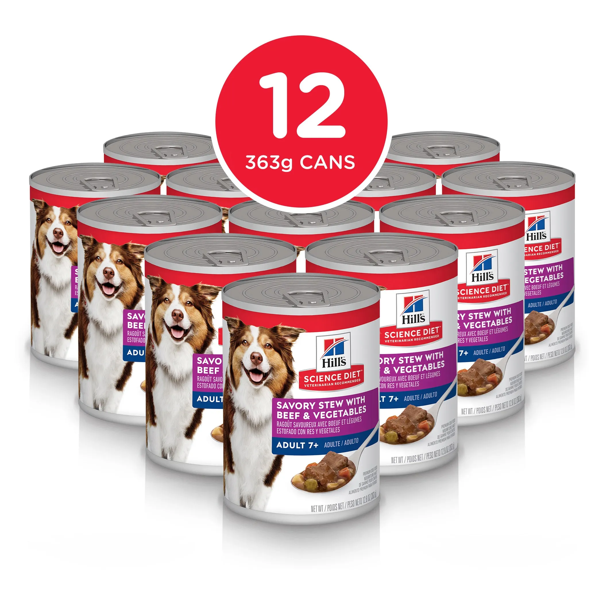 Hill's Science Diet Adult 7  Senior Savory Stew Beef & Vegetable Canned Dog Food 363g x 12