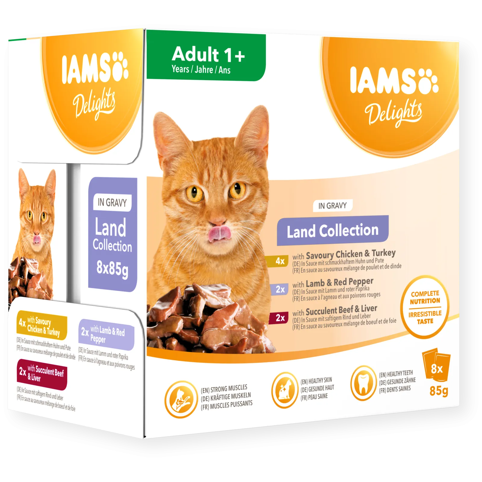 IAMS Wet Cat Food Delights Adult Land Collection in Gravy 8 x 85g