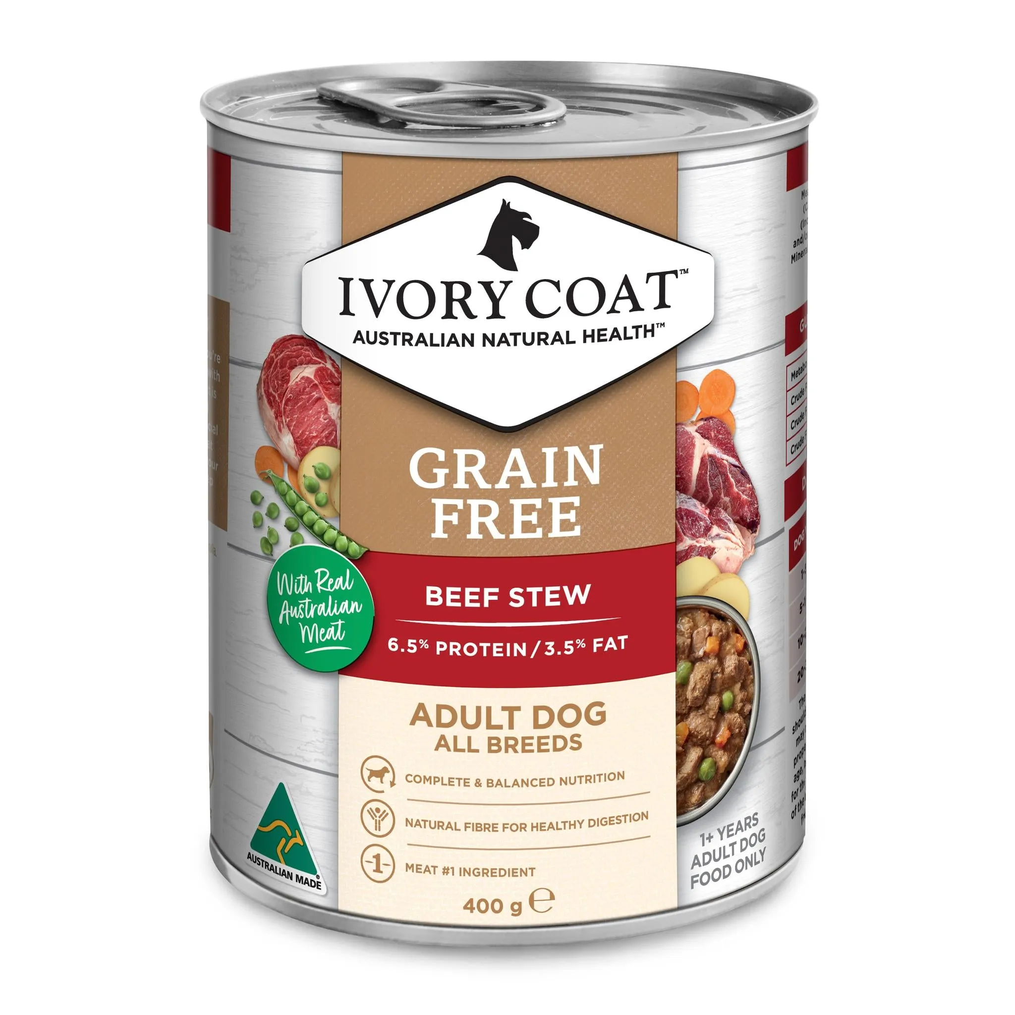 Ivory Coat Adult Grain Free Beef Stew Dog Wet Food 400g x 12