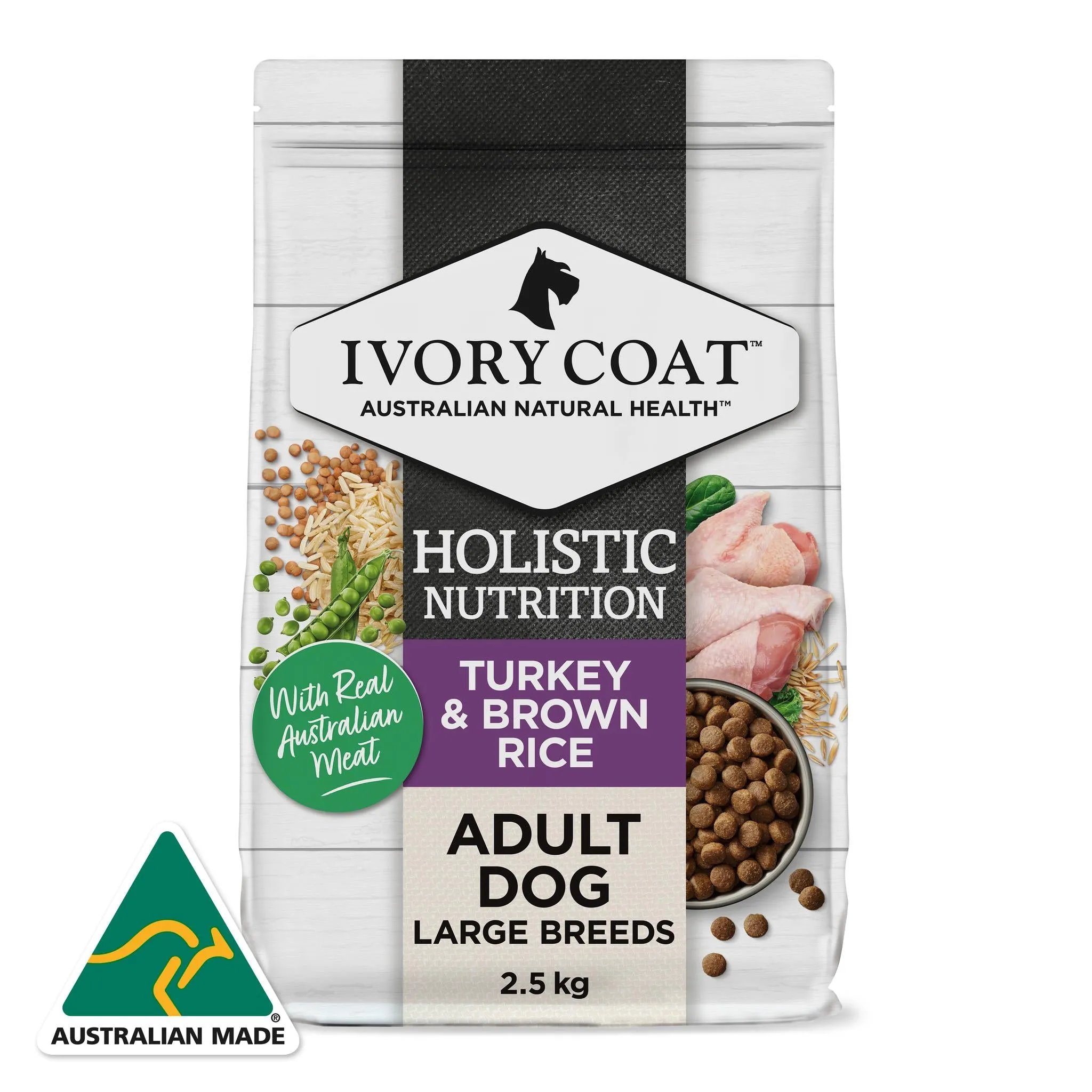 Ivory Coat Holistic Nutrition Adult Large Breed Turkey and Brown Rice Dry Dog Food 2.5kg