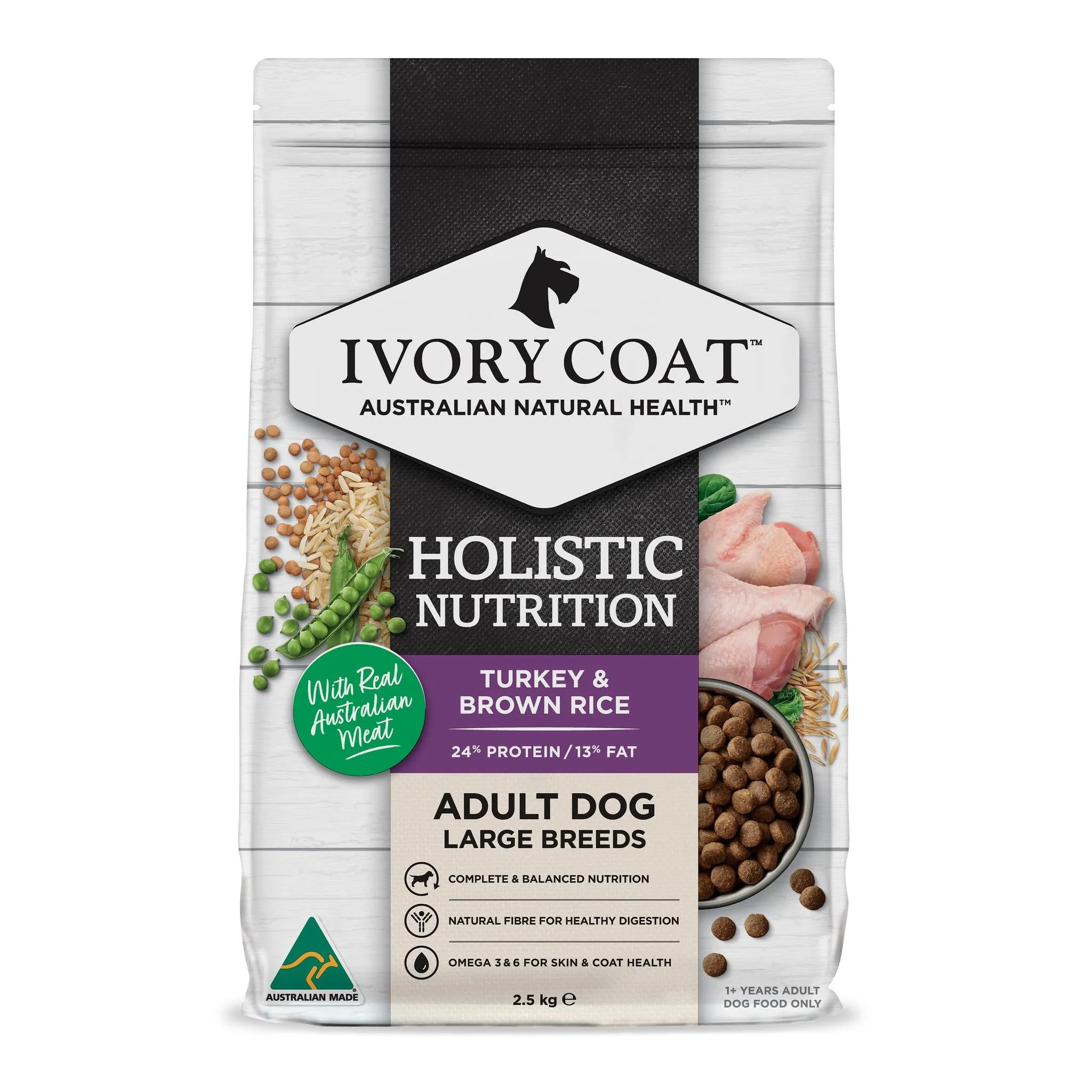 Ivory Coat Holistic Nutrition Adult Large Breed Turkey and Brown Rice Dry Dog Food 2.5kg