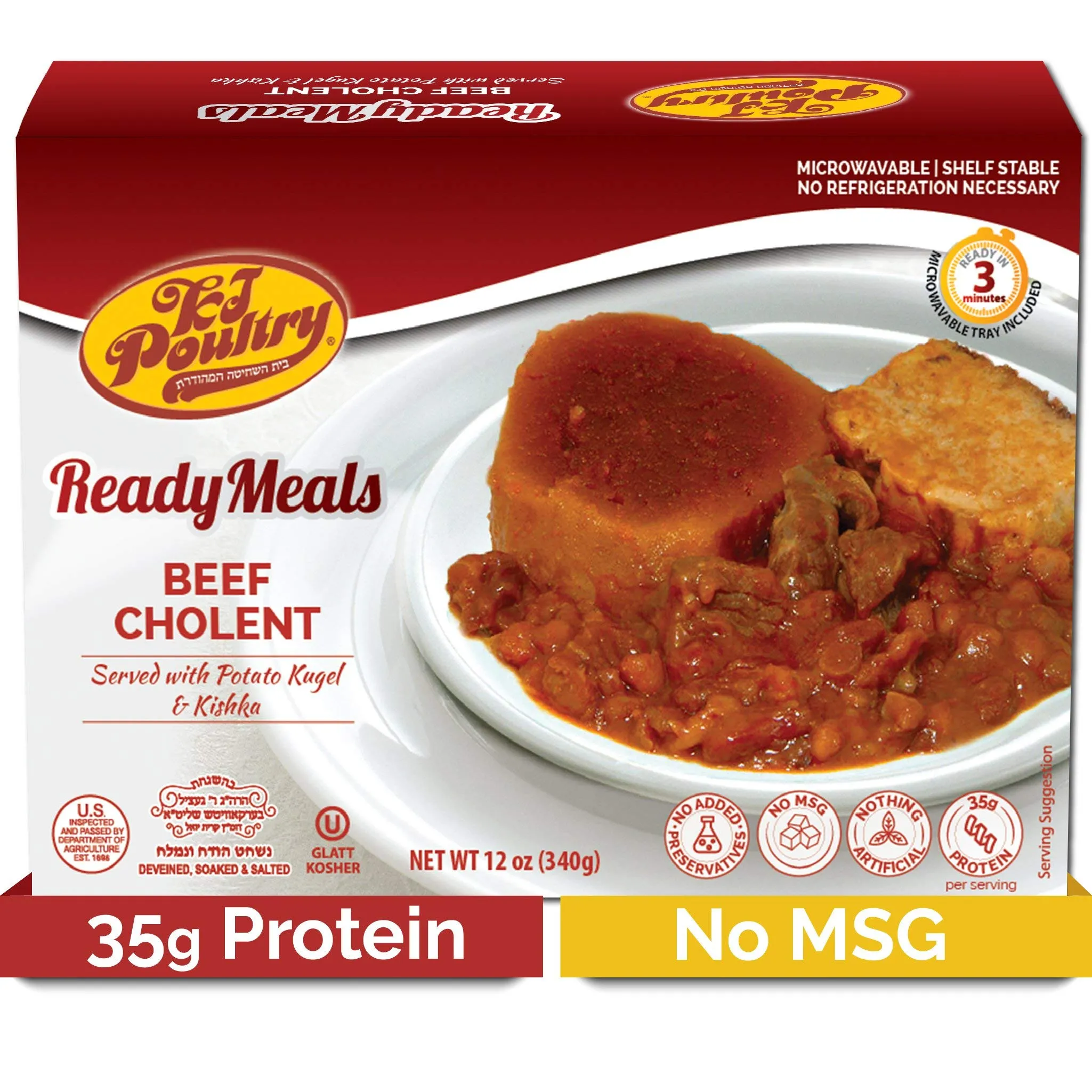 KJ Poultry Kosher MRE Meat Meals Ready to Eat, Beef Cholent and Kugel - 1 Pack