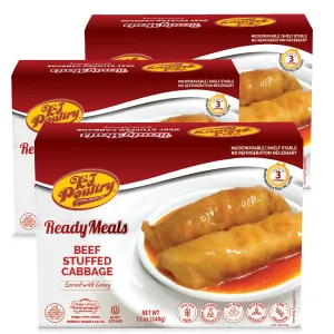 KJ Poultry Kosher MRE Meat Meals Ready to Eat, Gluten-Free Beef Stuffed Cabbage Rolls - 3 Pack