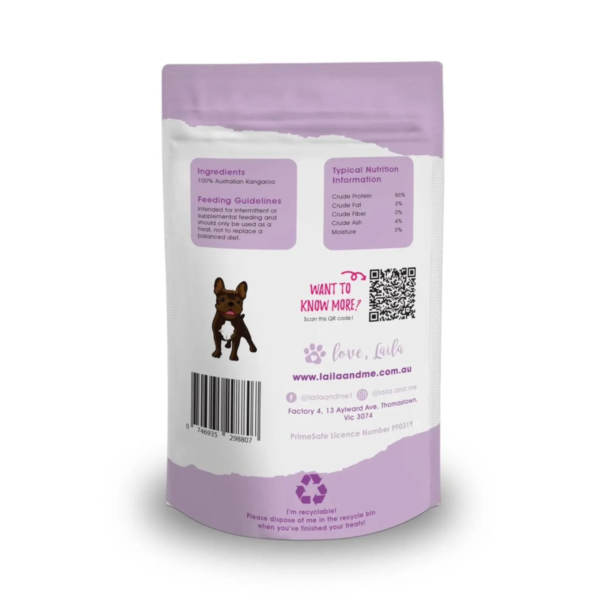 Laila & Me Freeze Dried Raw Australian Kangaroo Dog and Cat Treats 60g