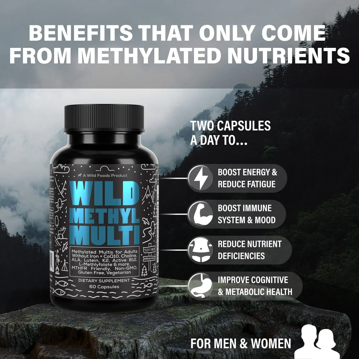 Methylated Whole Food Multivitamin, 60 servings – Complete Daily Immune Support