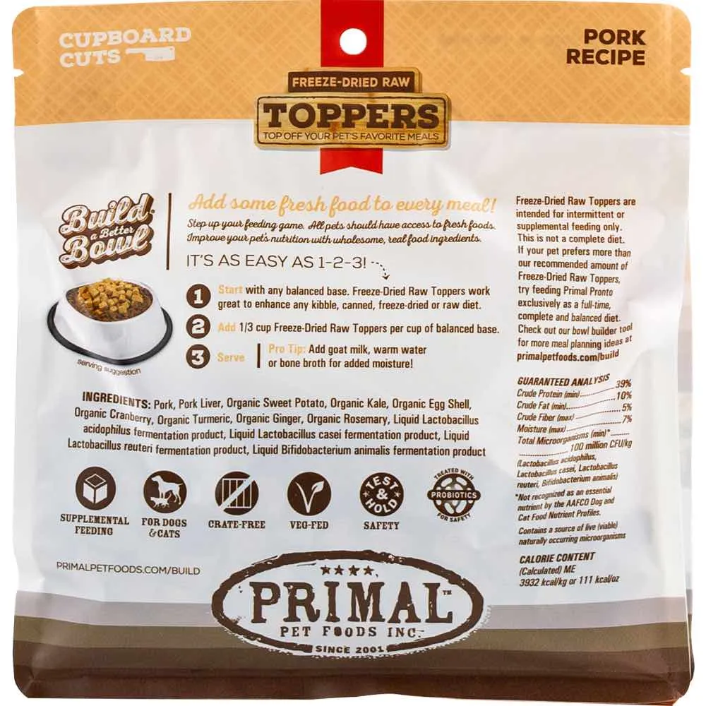 Primal Cupboard Cuts Pork Grain-Free Freeze-Dried Raw Food Toppers For Dogs & Cats