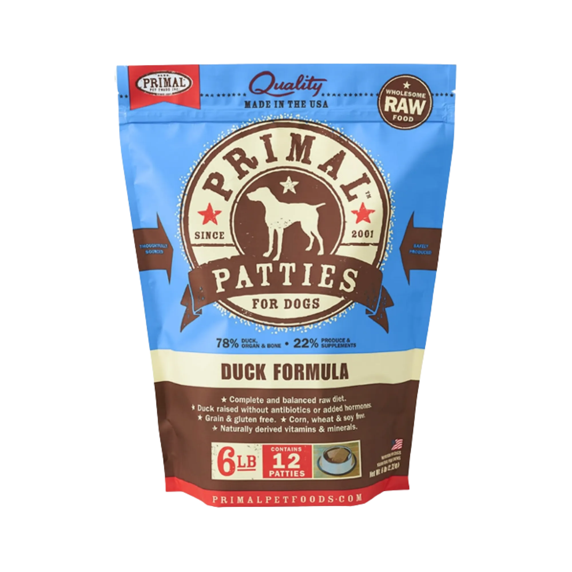 Primal Patties Duck Formula Frozen Raw Dog Food 6 lbs