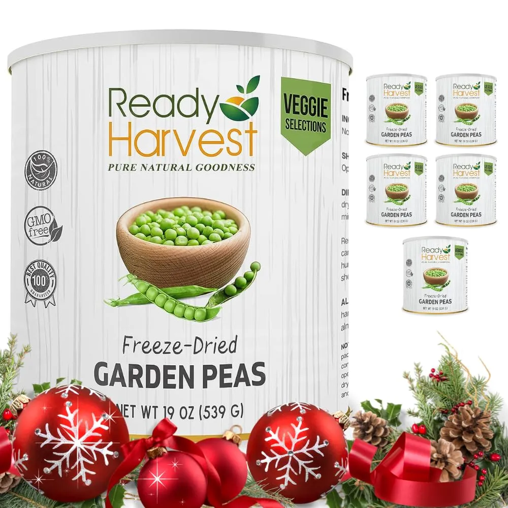 Ready Harvest Freeze-Dried Whole Food Garden Peas - 30 Year Shelf Life - Six #10 Cans