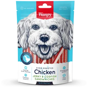 Wanpy Dog Oven-Roasted Chicken Jerky & Codfish Sandwiches 100g