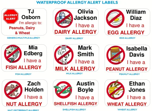 Waterproof Specific Allergy Alert Labels