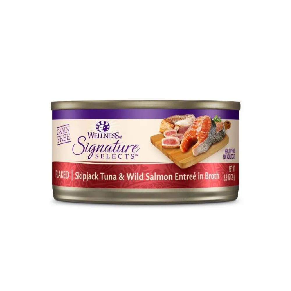 Wellness Cat Core Grain-Free Signature Selects Flaked Skipjack Tuna & Wild Salmon Entree in Broth 2.8oz