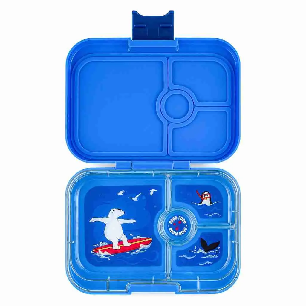 Yumbox Panino 4 Compartment Bento Box: Surf Blue - Polar Bear Tray